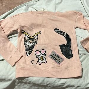 Jessica Simpson S 5/6 pink party animal cat chasing mouse sweatshirt euc